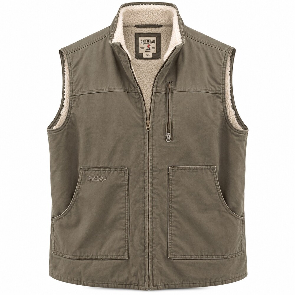 RedHead Canvas Sherpa Lined Vest Mens 2XL Brown Full Zip Bass Pro Hunting